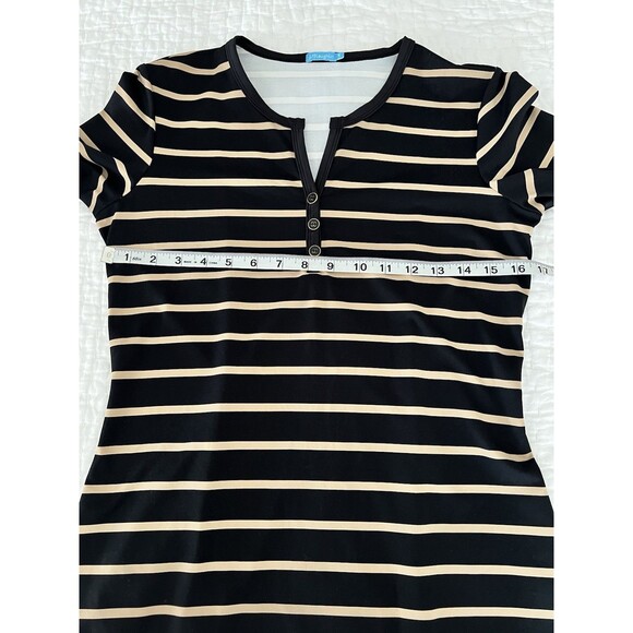 J. McLaughlin Lynn Henley Dress Camel And Black Striped Size Small EUC - Picture 2 of 9
